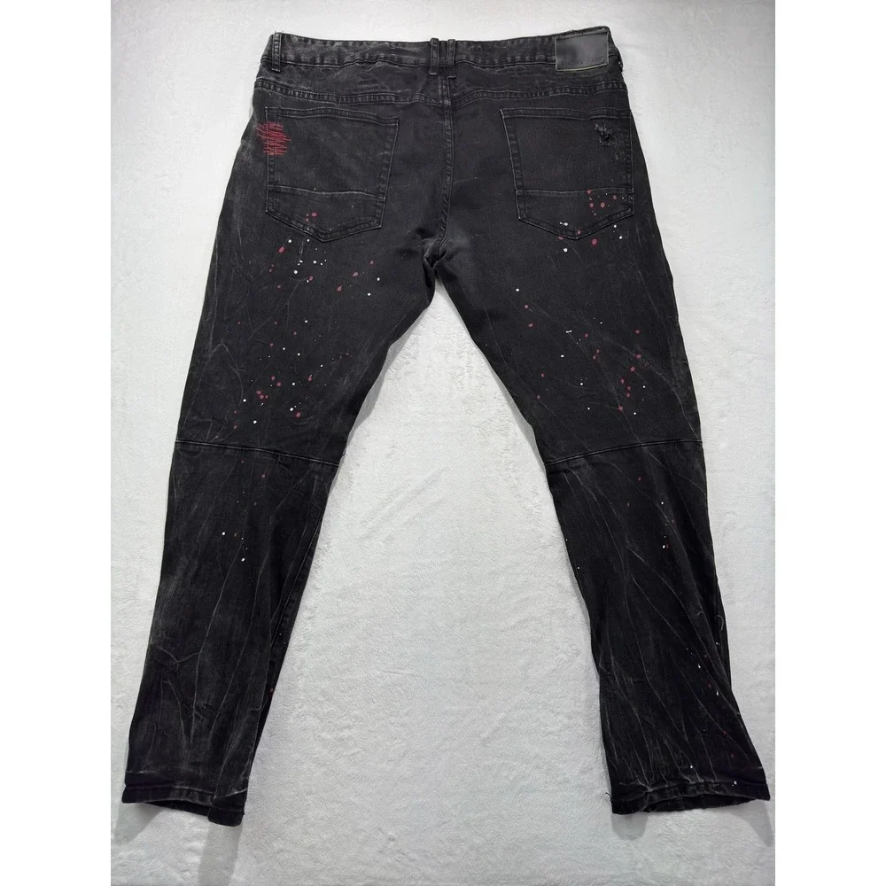 Smoke Rise Jeans Mens 40x32 Charcoal Denim Slim Distressed Paint Splatter